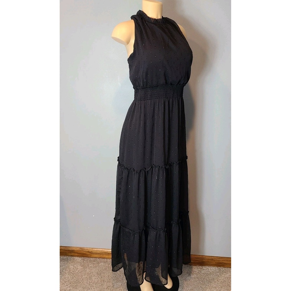Draper James RSVP Black Tiered Sparkle Maxi Dress Sz Large Flowy Smocked Comfy - Picture 4 of 9